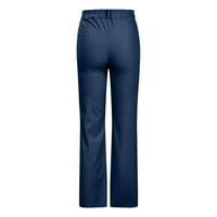 Ženske posteljine pantalone casual labave elastične hlače široke noge s džepovima ravno twilll hlače mornarice xxl