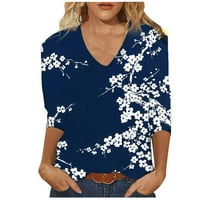 Caveitl majica za žene, ženska modna tiskanje labave majice rukava bluza V-izrez casual tops mornarice, m