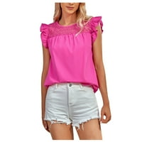 Ženska proljetna ljetna modna čvrsta boja okrugli vrat Slim čipka bluza s rukavima Fragarn XL
