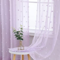 Coolmee Purple Pom Pom Sheer Curtains Solid Gromethet Sheer zavjese za spavaću sobu, 52 W 54 L, paneli