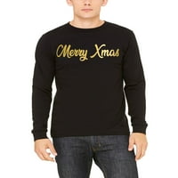 Muški zlatni Merry Xmas V Crna majica s dugim rukavima x-velika crna