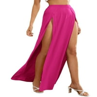 Ženska suknja s elastičnom strukom, čvrsta boja visoki split labavi fit fonce apsorpcija dugih plaža
