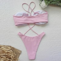 Žene višebojne seksi solidne boje visoki struk spojeni kostim za tijelo za tijelo Bikini ružičasti m