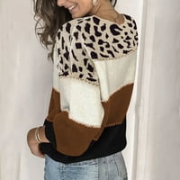 Jesenja zimska ženska boja blokove pulover Dukseri lagani okrugli vrat Leopard prugasti labavi fitit pletenje smeđi sizam