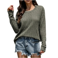 Džemper za žene čvrste boje šupljine džemper casual obični bluze džemper labav posad džemper pulover
