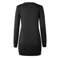 Haljine za žene plus veličine haljine božićne jesenski i zimski okrugli vrat dugih rukava punog boja džemper crna 1x