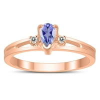 Ženski 5x tanzanite i dijamantski kruški otvoren tri kameni prsten u 10k ružičastog zlata