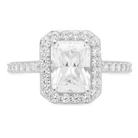 2. CT Sjajni smaragd Clear Simulirani dijamant 18k bijeli zlatni halo pasijans sa accentima prsten sz 3.5