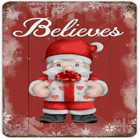 Retro veruje Santa Claus veruje metalni znak Božićna zabava isporučuje snježne pahuljice TIN poster