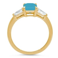2.0ct smaragdni rez plavi simulirani tirkizni 14K žuti zlatni gravirajući izjavu godišnjica angažmana vjenčanja Trobotna prstena veličine 7,5