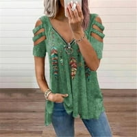 Bazyrey ženski kratki rukav ženska Henley kamuflažna bluza modni patentni zatvarač izvlaka labava majica zelena 4xl