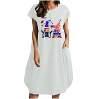 Ženska duljina koljena pamučna haljina s džepom Ljeto Prodaja crtani print Patriotsko sređivanje za