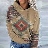 Ženska kapuljača s dugim rukavima dukseri za zapadni Aztec Grafički ispis Labavi pulover džepni džemper