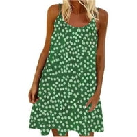 Haljine za žene bez rukava A-LINE Srednji duljina labava okrugla dekolte ispisana ljetna haljina zelena 3xl