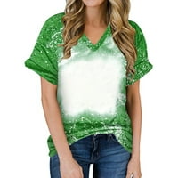 Ženska šik grafički ispisani Ombre Color Tie Dye Ljetni vrhovi kratki rukav V izrez Loop Comfy Soft Casual majica