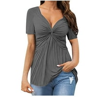 Žene kratkih rukava vrhova ljeta ljeto Ženska povremena luka V-izrez seksi majica kratkih rukava Top Grey XL