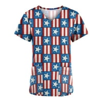 4. jula vrhovi za žene V-izrez majica casual džepovi Dame Tops bluza Kratki rukav USA 4. srpnja