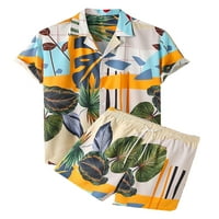 Brilliantme Men Dvodijelni set kratkih hlača, ljeto lišće Ispis majica kratkih rukava + Baggy Beach