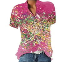 Ženske vrhove Ženska bluza s kratkim rukavima Ležerne prilike pune boje Henley majice Pink XL