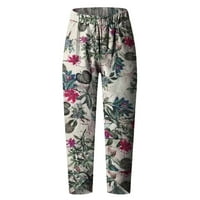 Palazzo hlače za žene pamučne posteljine cvjetne tiskane hlače Lood široke hlače za noge elastične struine pantalone