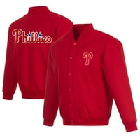 Muški JH dizajn crveni Phillielphia Phillies Full-Snap Pollytwill jakna