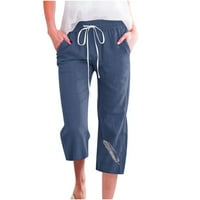 Fnochy Quilted ženske pantanozne hlače za hlače za ležerne ljetne pamučne pantalone široke noge Capris lagane vrećice obrezane salonske pantalone