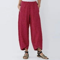 Yubatuo hlače za žene modni casual čvrsti džep elastični struk labave posteljine hlače pantalone ženske