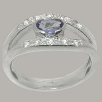Britanci napravio je 10k bijeli zlatni prsten s prirodnim prstenom za bend i dijamantne žene - Opcije veličine - veličina 7.25