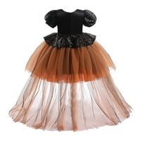 Toddler Teen Girl Ugodna haljina ugodna haljina mreža kratkih rukava Retro haljina narančasta 9- godina