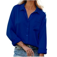 Ženska modna puna boja casual dugih rukava tunike TOP-ove bluze up u V V izrez labave majice