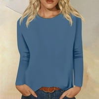 Zkozptok ženske dukseve Crewneck pulover Ležerne prilike s dugim rukavima, kruni labavi pad vrhova, plavi, xl