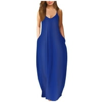 Stabilne ljetne haljine za žene Ženska modna casual Veliki kruni okrugli vratni vest za suspenzije a-line duge haljine plave 5xl