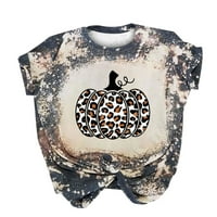 Halloween izbijeljene majice Žene casual kratkih rukava slatka leopard bundeva grafički grafički posad