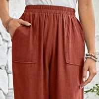 Labavi elastične hlače za žene široka noga ravna noga sa džepovima casual pantalona