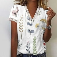 Ženski ljetni vrhovi casual bagesy, ženske čipke obloge cvjetnog tiska Ležerne majice s kratkim rukavima