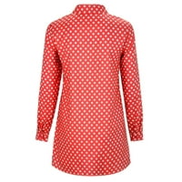 Crvene košulje za žene Vintage dugih rukava Polka Točke ovratniku Torp bluza