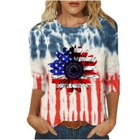 Dianli 4. srpnja ukrasi za žene za žene Američka zastava Sunflower Star Striped Print Tunika okrugli rukav za ruke Ljetne majice Casual Labavi pulover Bluze Navy M