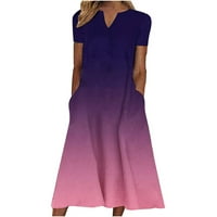 Drindf Sundress za žene Trendy Split V izrez Tunika Duga haljina Ležerne prilike Cvjetni print Kratki