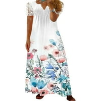 Grianlook dame Ljeto plaža Sundress cvjetni print Maxi haljine kratki rukav duga haljina za žene kaftan