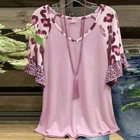 Plus size Ljetni vrhovi za žene Ženska majica Ljetni casual vrhovi prevelizirani cvjetni suncokret za bluzu za suncokret vrhovi okruglih kratkih rukava s kratkim rukavima, ružičasta, xxl