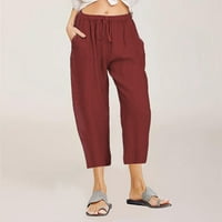 Hlače za žene plus veličine elastične struine casual čvrste pamučne posteljine navodnice široke pantalone