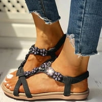 Ženske sandale Ljeto Gledsed Cvijeće ukrašene ravne sandale za ženu Black veličine 7