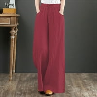 Žene Ljetne hlače velike struke hlače široke noge pantalone sa džepom crveno xl