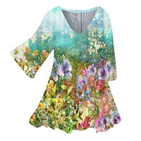 Majice za žene vrhovi kauzalne labave cvjetne tiskane majice Fall Plus veličine V-izrez dugih rukava dugih rukava TOJ bluza