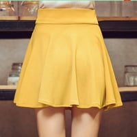Wyongtao žene Ruched rucfle kratka suknja Visoki struk Stretch Pleased tenis A-line mini suknja Yellow
