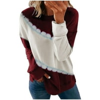 HFYIHGF ženski casual okrugli vrat Boja blok Duks jesen zima labav dugi rukavi pulover bluza
