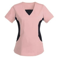 Zlekejiko Tops Boja bluza Žene Patchwork V-izrez Čvrsta kratka džepna rupa za ženska bluza