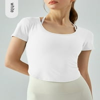 Arvbitana Žene Solid Boolo Boja T-majice Kratki rukav Okrugli izrez Zakrivljeni hem Stretch Yoga vrhovi