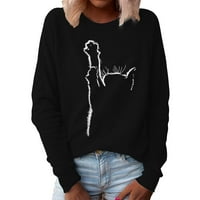 Ženska životinjska mačka Ispis o vratu Labavi džemper s dugim rukavima, ležerna bluza