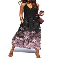 Plus size žene cvjetni boho maxi haljina V izrez ljuljaška za odmor na plaži